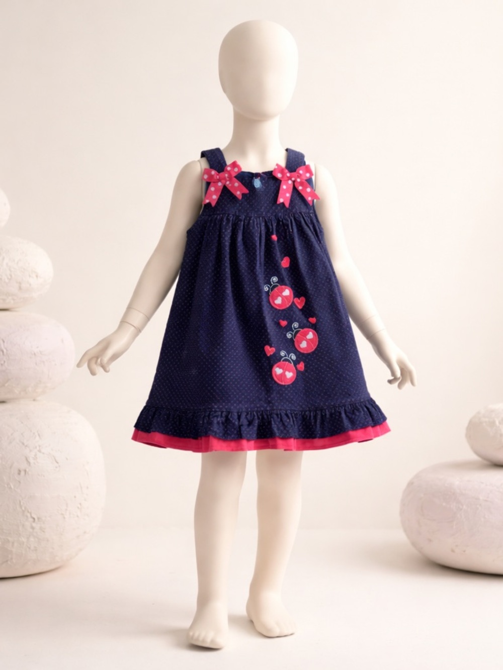 Rare Editions Lady Bug Mini Dot Navy Dress